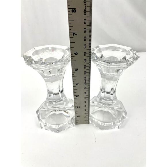 VTG Pair Of Heavy Lead Crystal Glass Candlesticks 5.5” Ornate Candle Holder - Picture 8 of 11